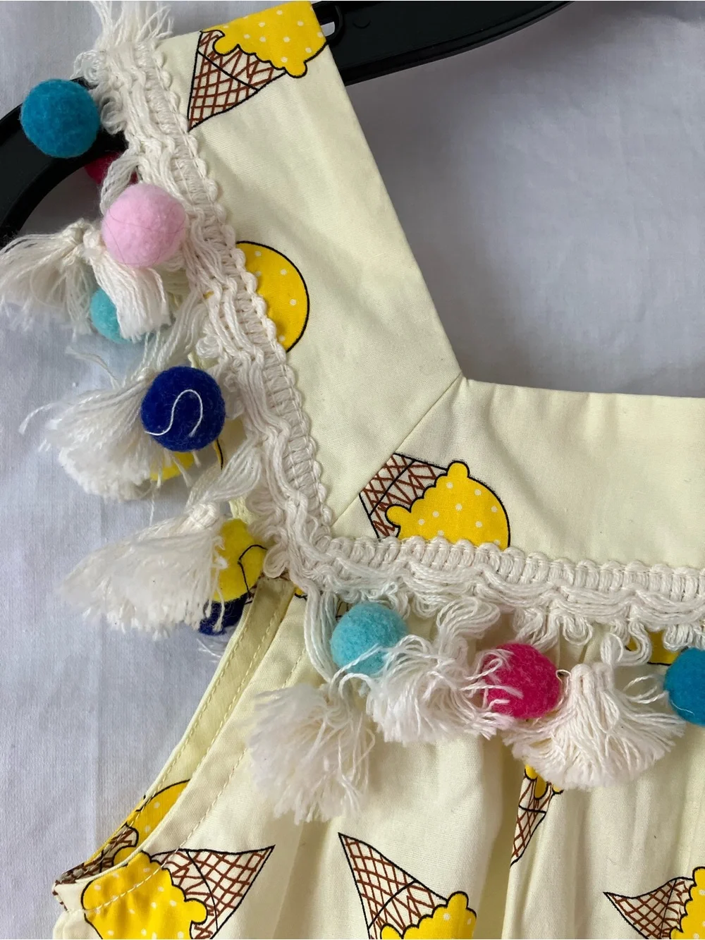 Peas and Queues Yellow Ice Cream Print Pom Pom Dress - Size 8